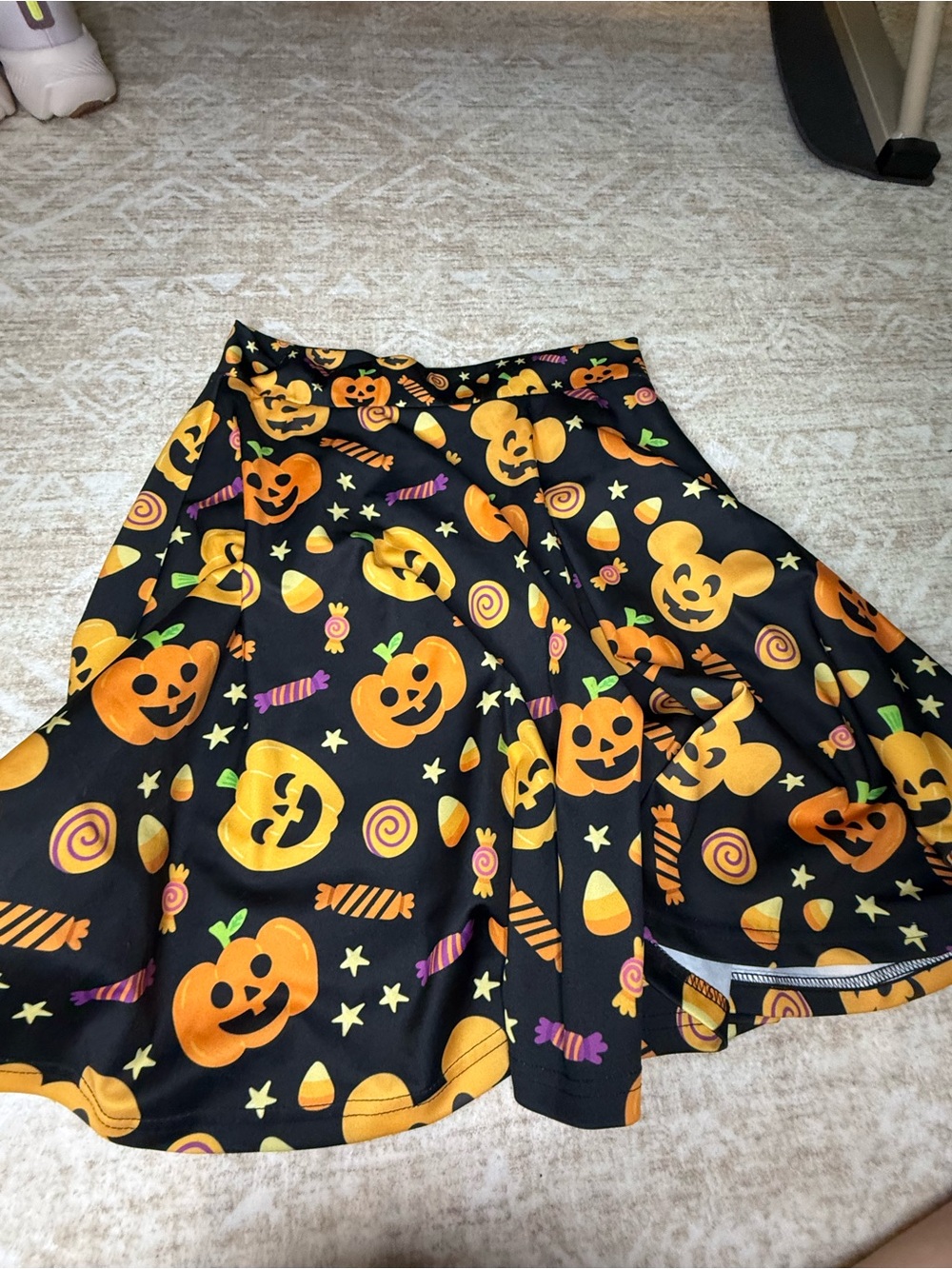 Disney Halloween Print Black & Orange Flared Skirt - Women's
